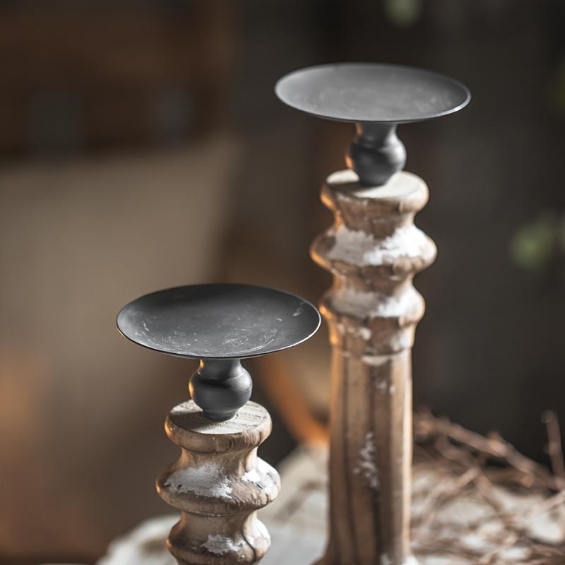 Product Introduction of Retro Style Solid Wood and Iron Candlestick-Polished Flower Pattern for Home Decoration 7