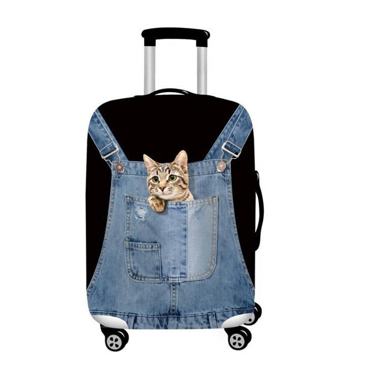 Bao hành lí trùm vali du lịch 20-22-24-26-28-30 inch thun 3d mèo túi - nhựa trong suốt  Phụ Kiện