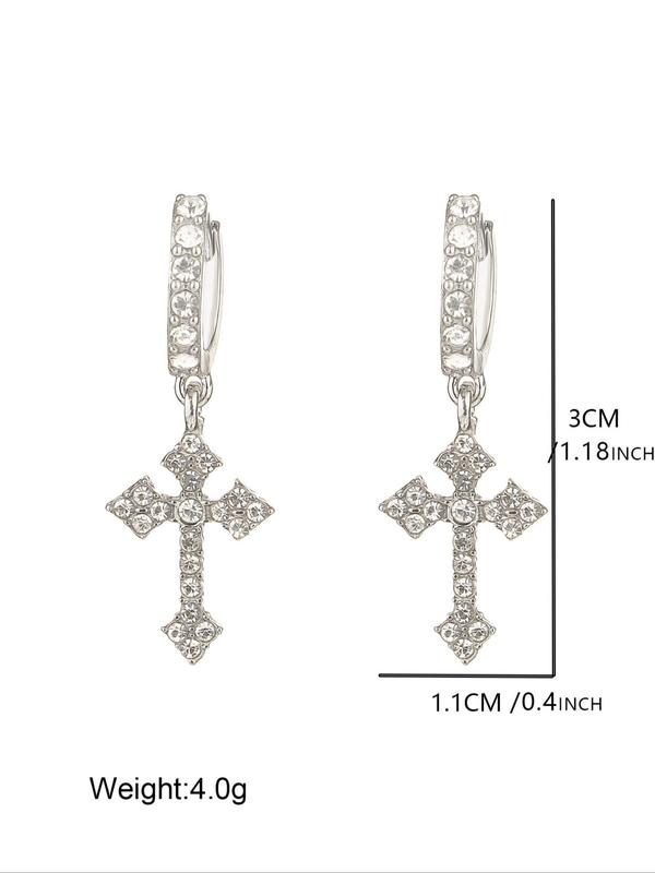 Punk Style Rhinestones Decor Cross Design Dangle Earrings As Gift, Matching Jewelry for Daily Decoration, Streetwear Goth Accessory for Musical Festival 1
