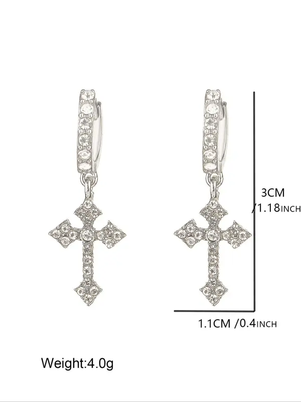 Punk Style Rhinestones Decor Cross Design Dangle Earrings As Gift, Matching Jewelry for Daily Decoration, Streetwear Goth Accessory for Musical Festival 1