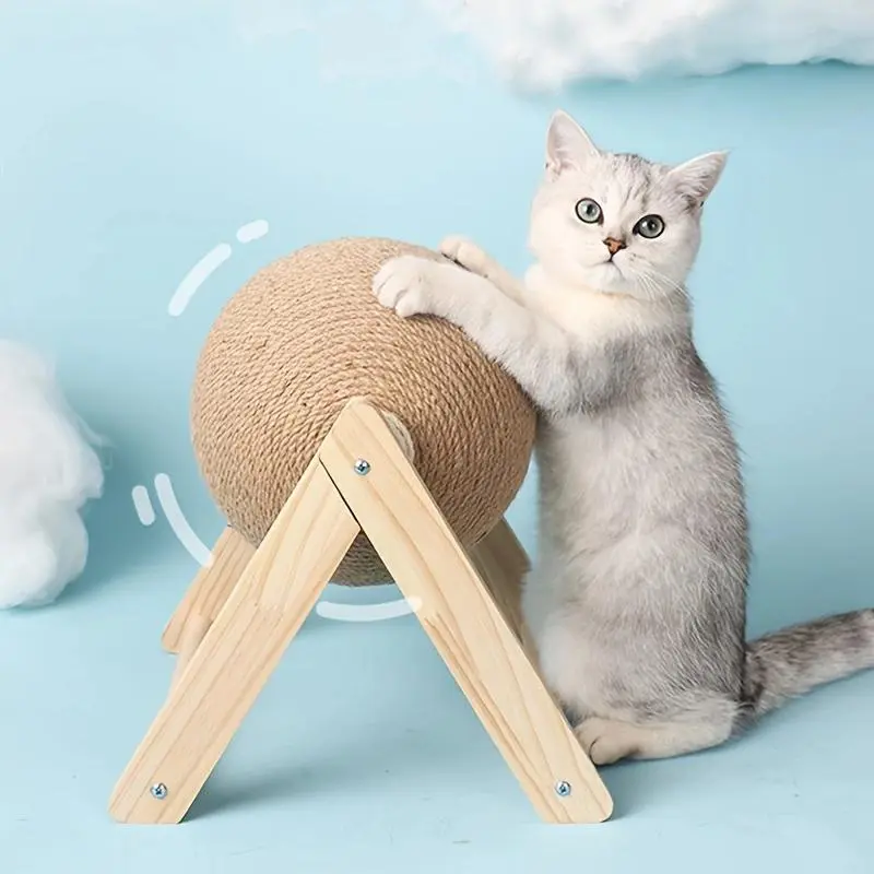 Durable Cat Scratching Ball with Stand, Wear Resistant Natural Rope Scratching Toy, Indoor Cat Scratcher, Pet Supplies