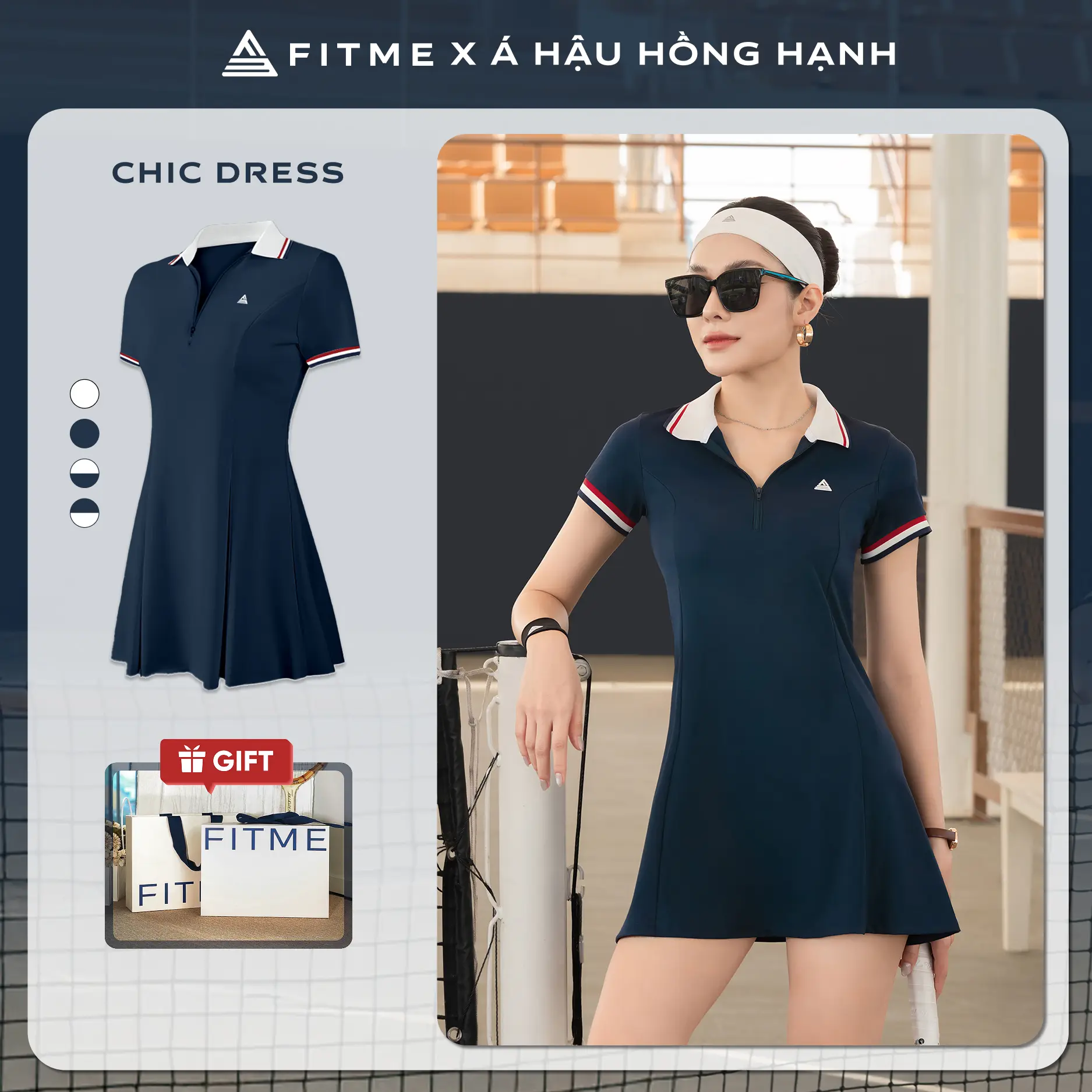 Váy tennis pickleball nữ Fitme CHIC ES form chữ A tặng kèm quần bảo hộ chơi thể thao DSSP01