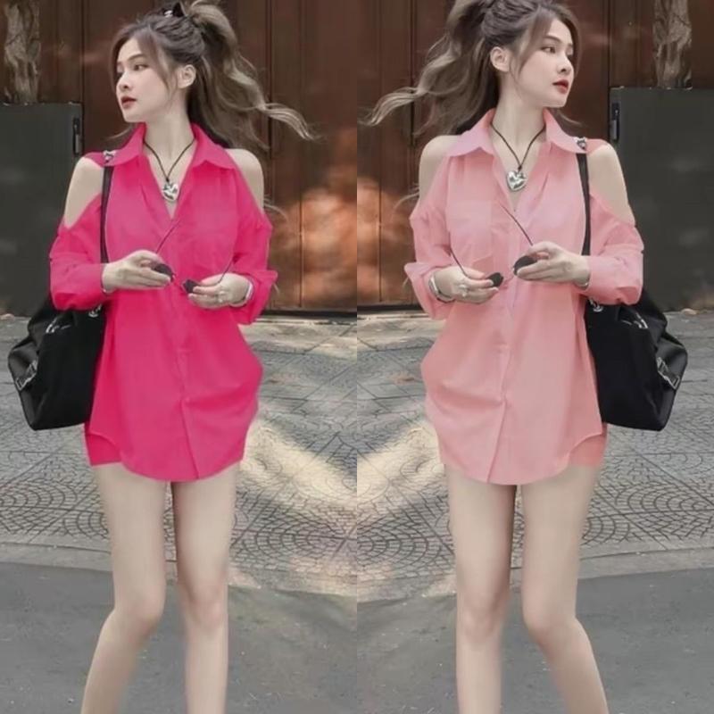 Set Bộ Đùi Bigsize 45-85kg  Đồ Bộ Đùi  Áo Tay Dài Sơ Mi Hở Vai DD69 Set Thời Trang Thiết Kế Mặc Hè Đi Biển Xinh Top Nữ