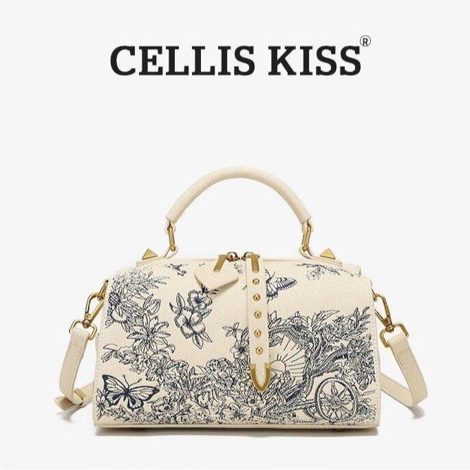 CELLIS KISS TX260 - Túi Xách Nữ CHÍNH HÃNG Thiết Kế Túi Hộp Họa Tiết 8D Thời Thượng Sang Trọng Quý Phái Đeo Chéo Cầm Tay - Màu Be Bag Kem