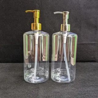 Botol Pump Clip Oil 500ml Bening Luxury / Botol Plastik 500ml Clear Tutup Pump Full Gold Silver Neck 24