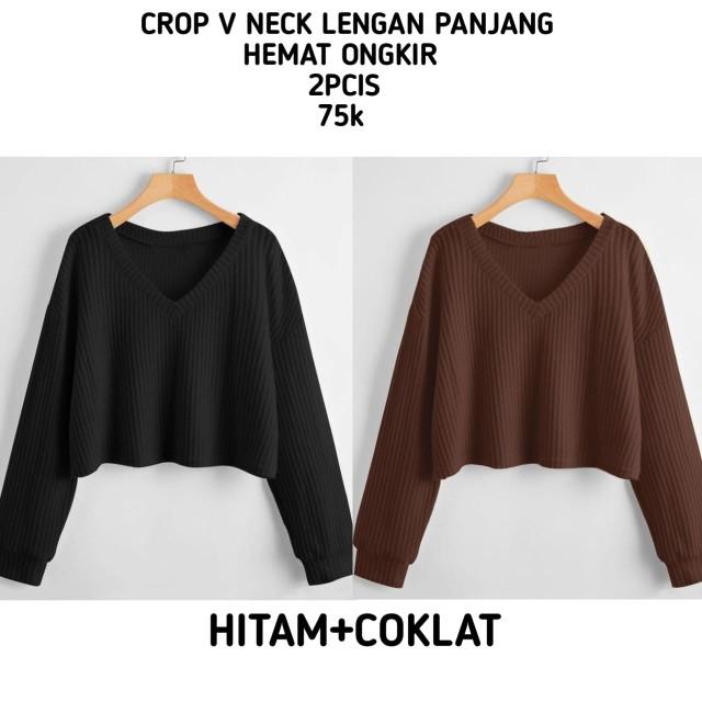 Product Introduction of Promo 2pcis Crop V Neck Lengan Panjang Wanita - Baju Knitwear Nyaman - Formal, Midi kemeja vest jumbo 13
