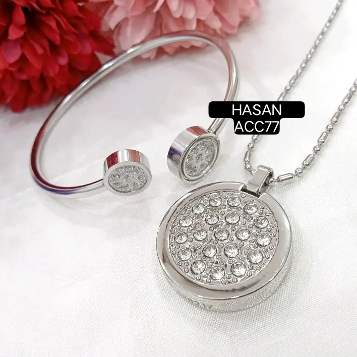 1set bulat permata quantum kesehatan kalung dan gelang wanita free box/viral