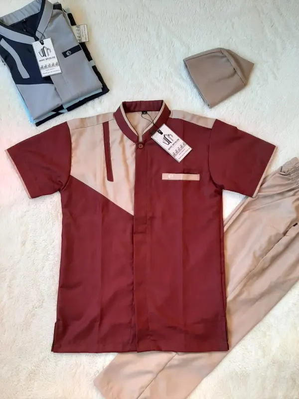 Setelan Baju Koko Anak Lengan Pendek Bahan Katun Toyobo 2-12 Tahun by: Ibnu Muslim 1