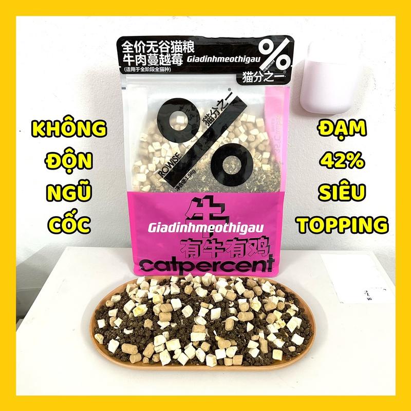  Hạt CATPERCENT - Hạt cao cấp KHÔNG ĐỘN NGŨ CỐC siêu topping tỉ lệ đạm 42% có men vi sinh hỗ trợ tiêu hoá dành cho mèo mọi lứa tuổi 