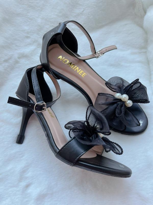 Giày sandal cao gót nơ kết ngọc trai tiểu thư 8p siêu xinh Nhung DéP 2
