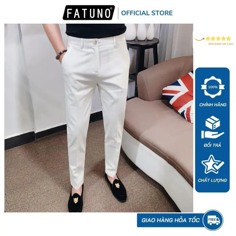 Quần tây nam màu trắng tinh sang trọng lịch lãm chất vải tuyết mưa ống côn co giãn dáng ôm body quana  unam Menswear Pants