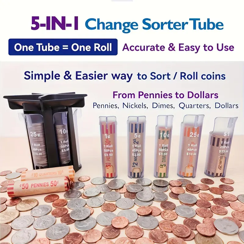Coin Classifier, 1 Set Coin Sorter with Coin Packaging, Coin Classifier for Home Office, Accounting Supplies, Office Stationery & Supplies 2