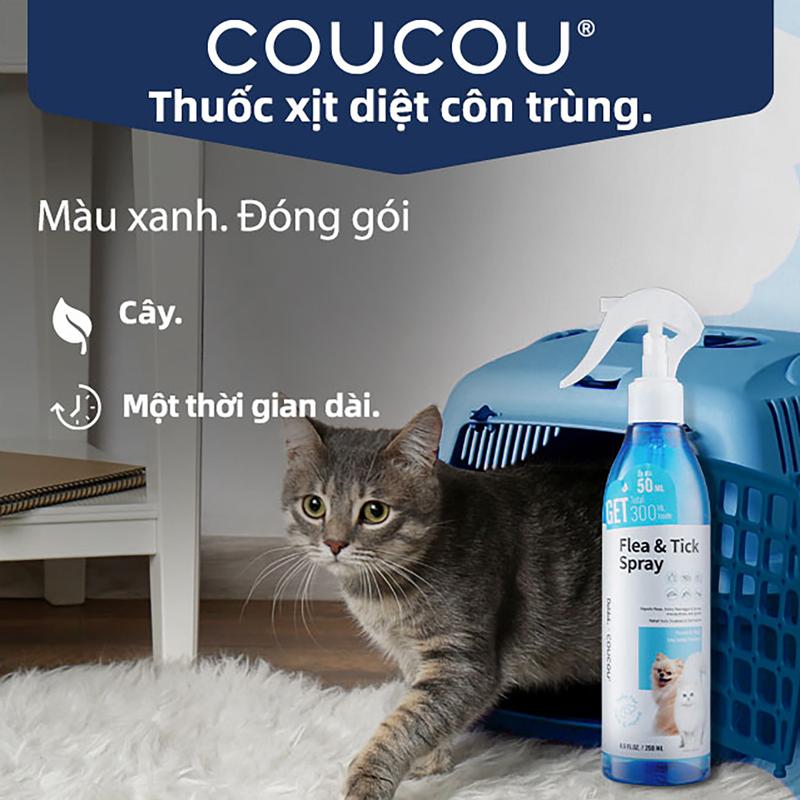 COUCOU Thuốc xịt trị ve, bọ chét chó mèo Bọ chét và xịt lăng quăng. Giải pháp bảo vệ Thuốc diệt côn trùng.