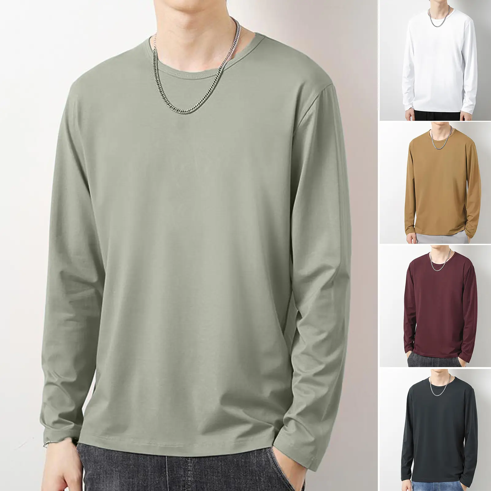 O-Neck Long Sleeves Men T-shirt Autumn Bottoming Top Pullover Tees Daily Clothing