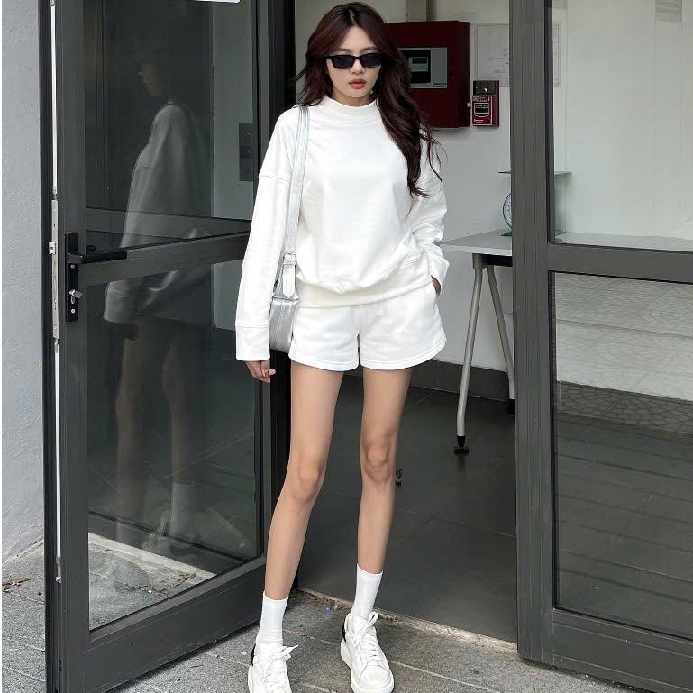 Bộ Nỉ Trơn Basic Dễ Phối Đồ Cho Chị em - Chất Nỉ Ép Hàn 2 Da Mềm Mịn - Nữ, Áo Women Top 2