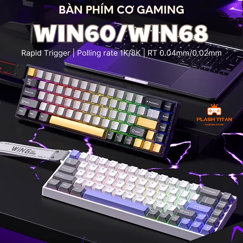 Bàn Phím Cơ Gaming Aula WIN60 - WN68 HE- Rapid Trigger - Switch Nam Châm 1k - 8k Polling Rate | BigBuy360 - bigbuy360.vn Bàn Phím Cơ Gaming Aula WIN60 - WN68 HE- Rapid Trigger - Switch Nam Châm 1k - 8k Polling Rate | BigBuy360 - bigbuy360.vn