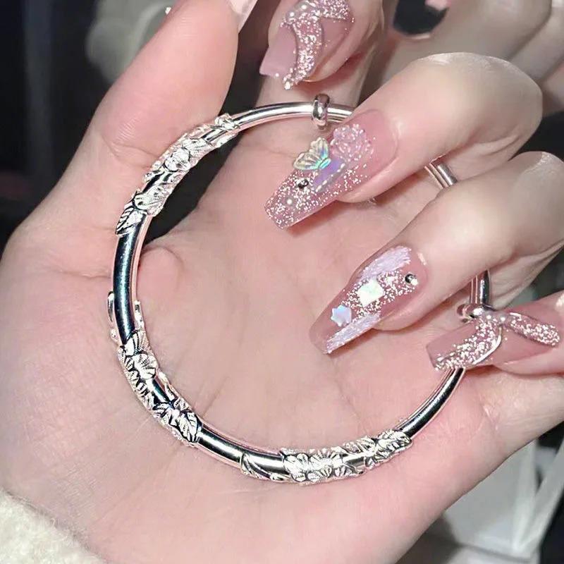 Full of Flowers Silver Bracelet Solid Silk Bird Feather Push Pull Bracelet High-grade Light Luxury Fashion Does Not Fade To Send Girlfriend Valentine's Day Gift 3