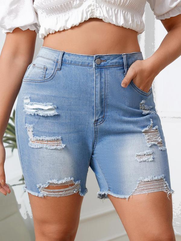 【Plus Size】Button Denim Shorts, Casual Fashion Short Jeans for Daily Wear, Women's Bottoms for All Seasons 7