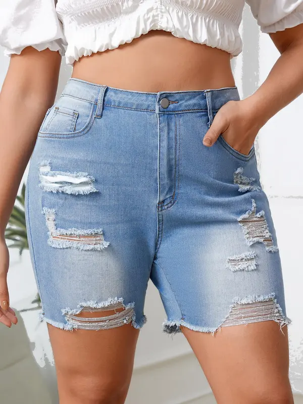 【Plus Size】Button Denim Shorts, Casual Fashion Short Jeans for Daily Wear, Women's Bottoms for All Seasons 7