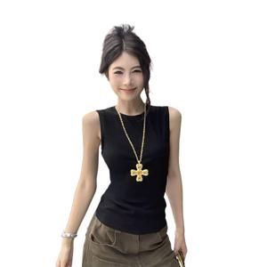 Wasteland Style American Hollow Out Backless Design Vest Summer New Simple Slim Fit Hot Girl Waist-Exposing Sleeveless Top