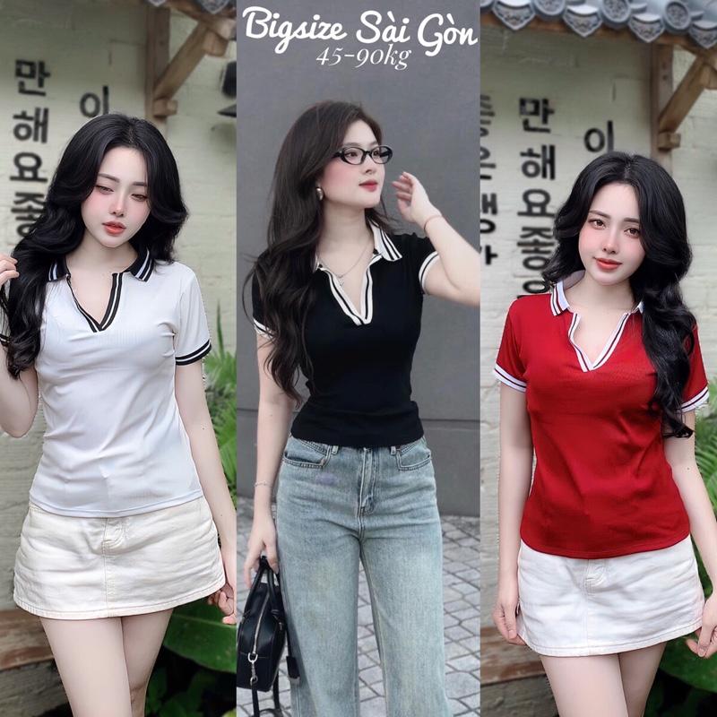 Thời Trang Bigsize Áo Thun Polo Cổ V Vải Thun Tăm Bigsize Từ 45 - 90Kg Dễ Thương Top Nữ Women - B.1507