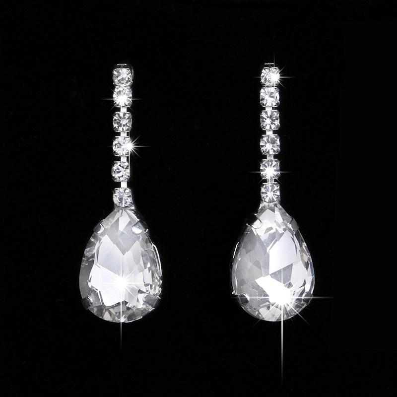 2pcs/set Water Drop Zircon Jewelry Sets Shiny Wedding Claw Chain Evening Necklace Earring Set For Women Girl 6