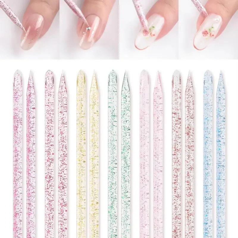 1PC/10PCS Pink Blue Disposable Nail Stick Cuticle Pusher Glitter Nail Drill Rod Hand Care Tools
