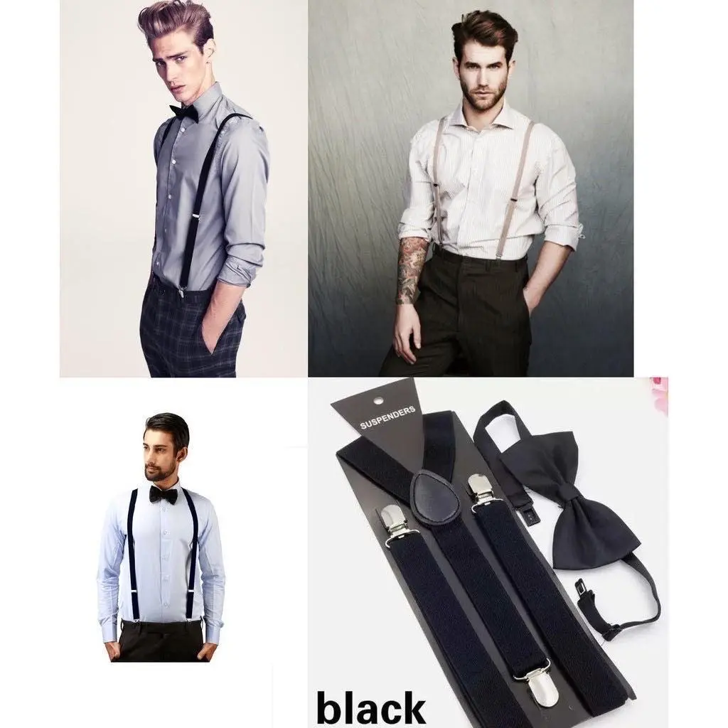 Men's adjustable suspender with Bowtie Black
