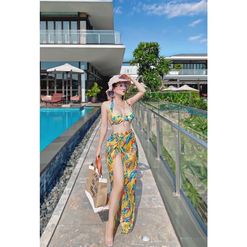 Bikini Đồ Bơi Đi Biển Nữ Áo Gọng Kèm Quây Váy Mẫu Mới  Vàng Bella - T001