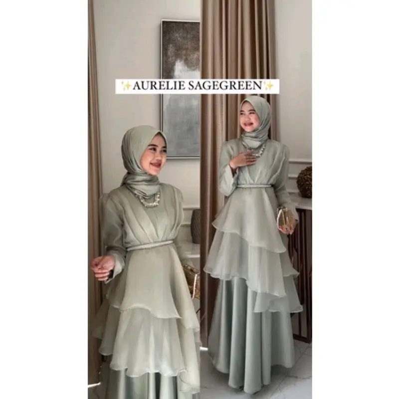 Aurelie dres Organza/ Gaun pesta/ Dress Pesta / Dress Organza Muslim Formal Wanita Gamis Santai 2