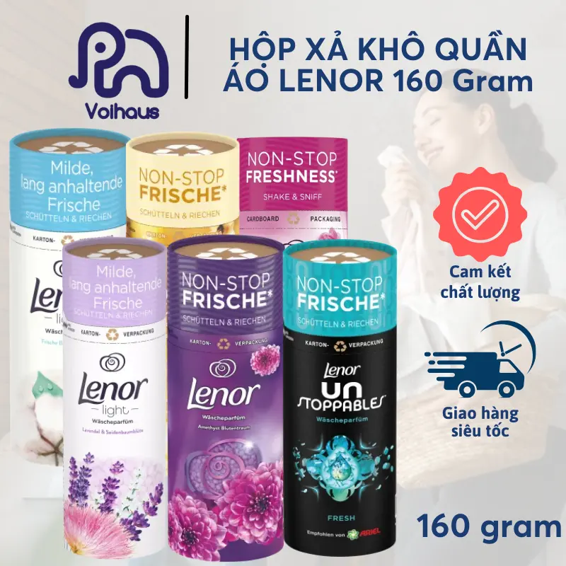 VIÊN XẢ KHÔ QUẦN ÁO HƯƠNG NƯỚC HOA LENOR 160GR NHIỀU MÙI Làm Sạch Làm Sạch bột giặt  omo