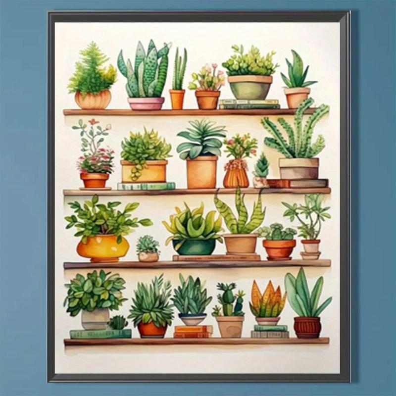 Potted Plant Pattern Diamond Arts Colorful Painting Kit without Frame, DIY 5D Diamond Arts Crafts Kit, Wall Art Decor for Home Living Room Bedroom 2