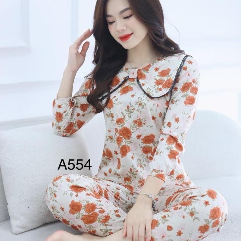 (Nhiều mẫu tay lỡ) Đồ bộ mặc nhà thiết kế cho Nữ tay lỡ quần dài vải lụa hàn mềm Áo Women Top 1
