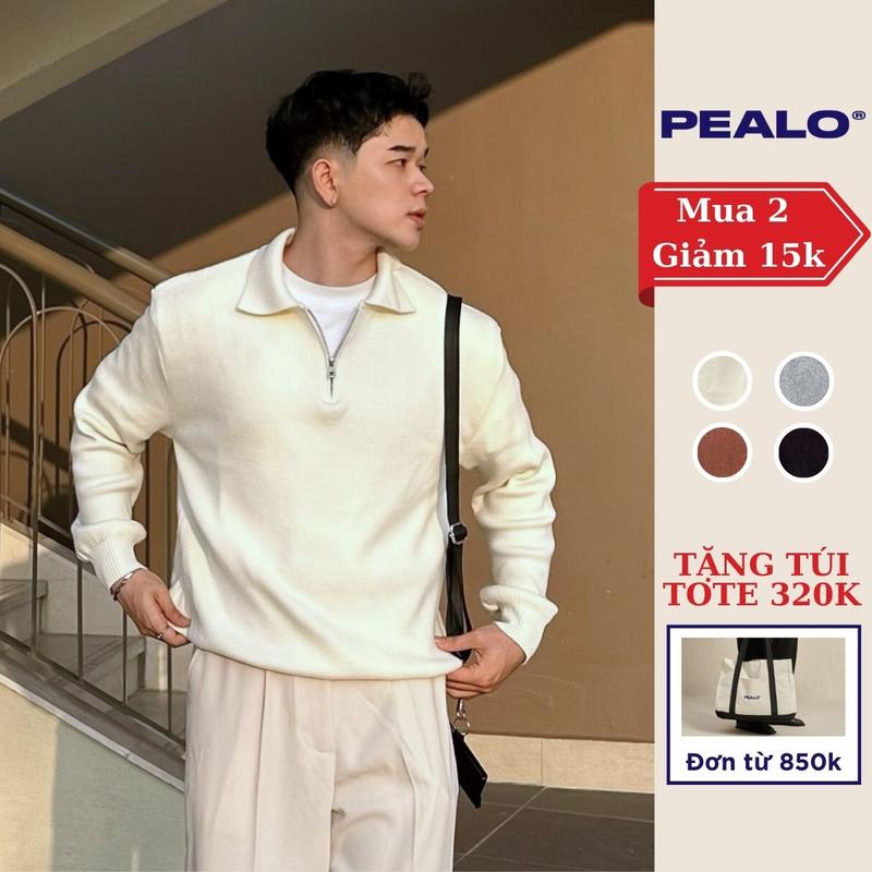 Áo len polo kéo khoá PEALO dài tay chất liệu len cao cấp