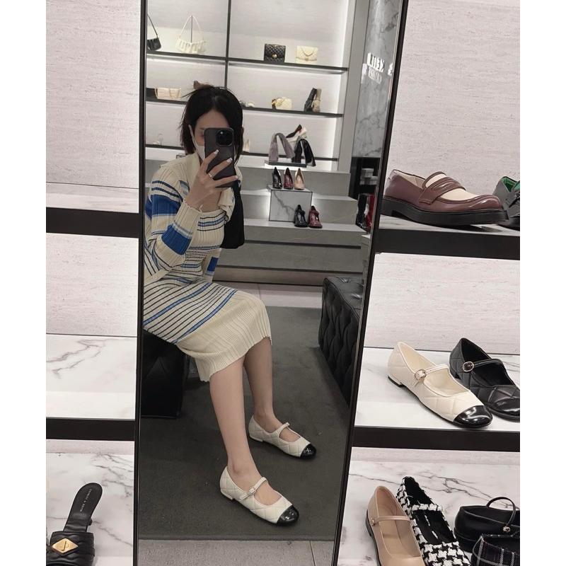 Giày bệt nữ búp bê mũi tròn hai màu phối quai khoá ngang phong cách thanh lịch cho nữ fullbox #8675 2