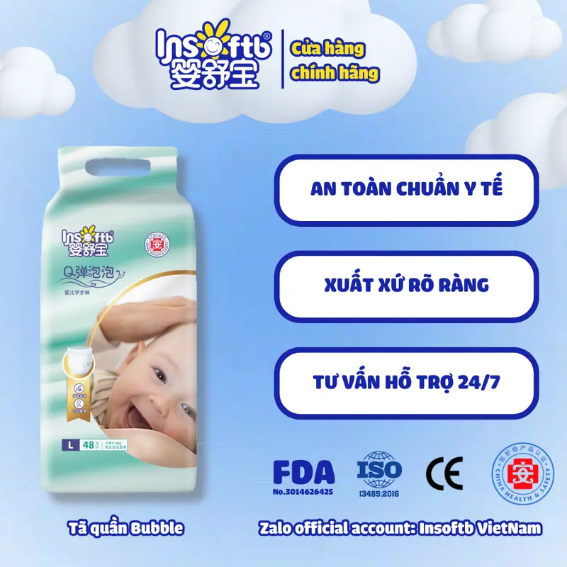 INSOFTB Tã bỉm quần cao cấp cho bé BUBBLE AU06 LƯNG BỒNG BỀNH ĐẠT CHUẨN FDA 0