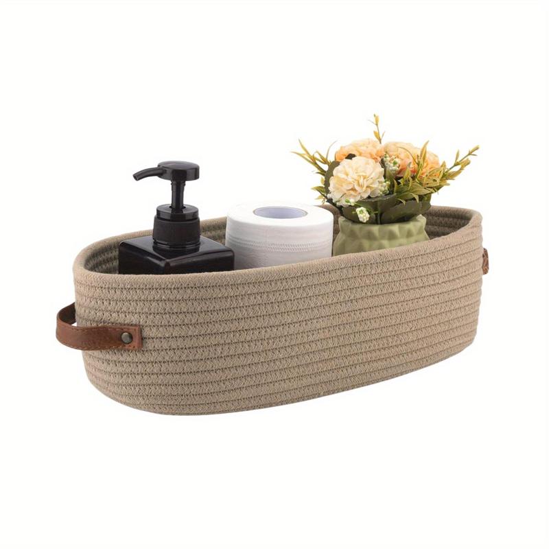 Product Introduction of Woven Storage Basket with Handle, 1 Count Multifunctional Desktop Storage Basket, Home Organizer for Living Room Bedroom Study Room 2