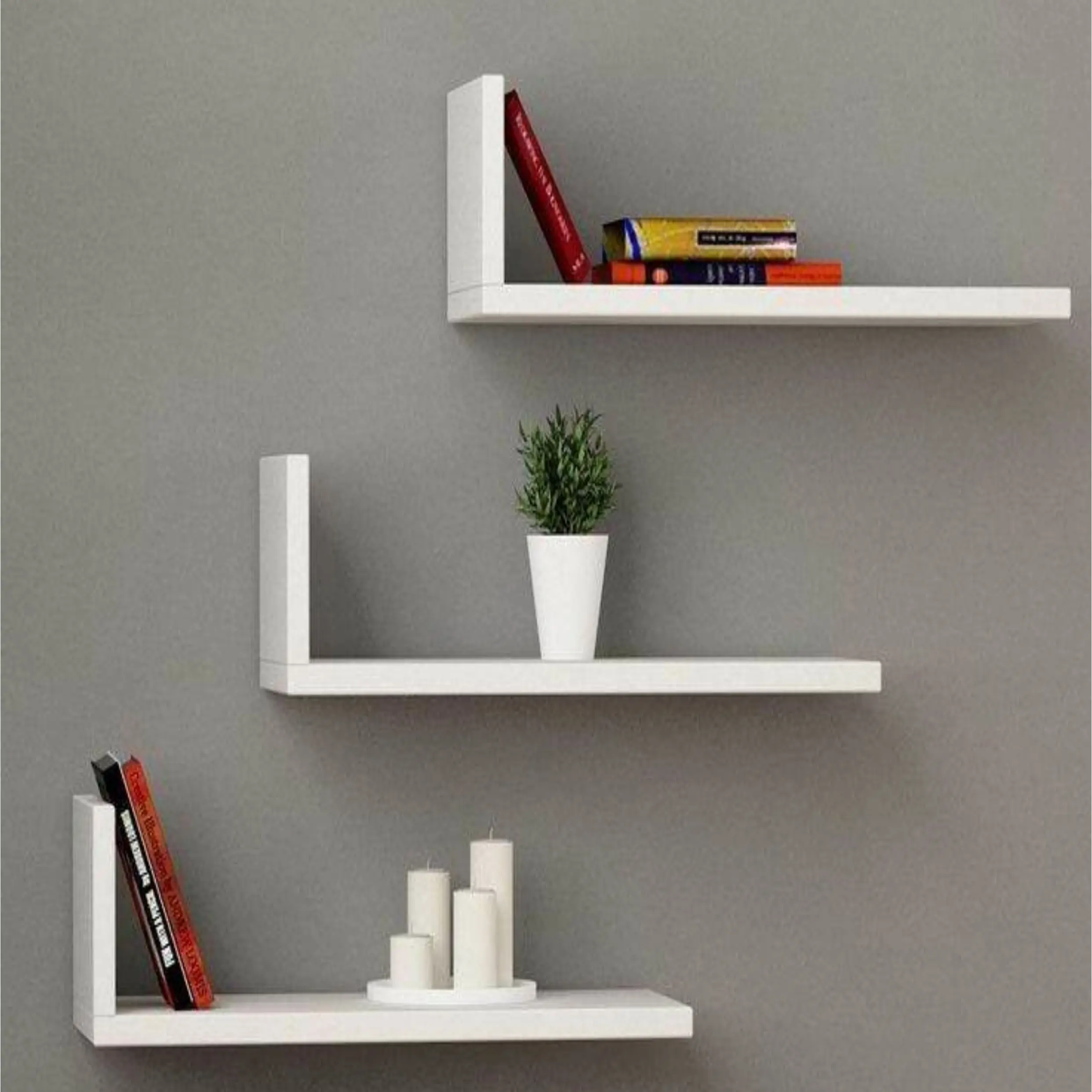 FURNITURE RAK HIASAN DINDING 2 SUSUN L Kayu