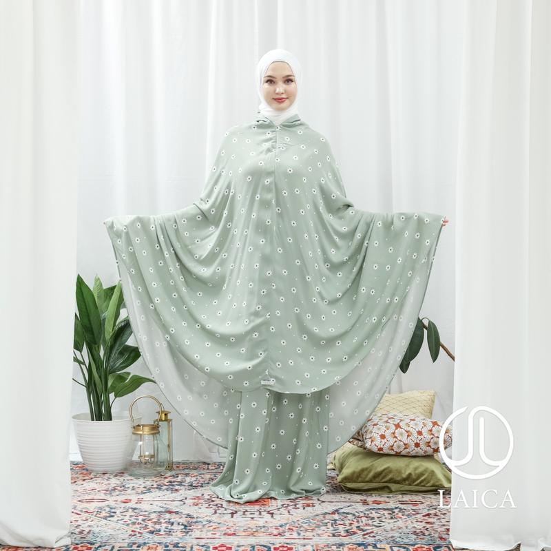 Mukena Laica Rayon Calla 2in1 All Size Atasan Bawahan Cantik Fit Panjang Muslim Motif Dewasa Traveling 0