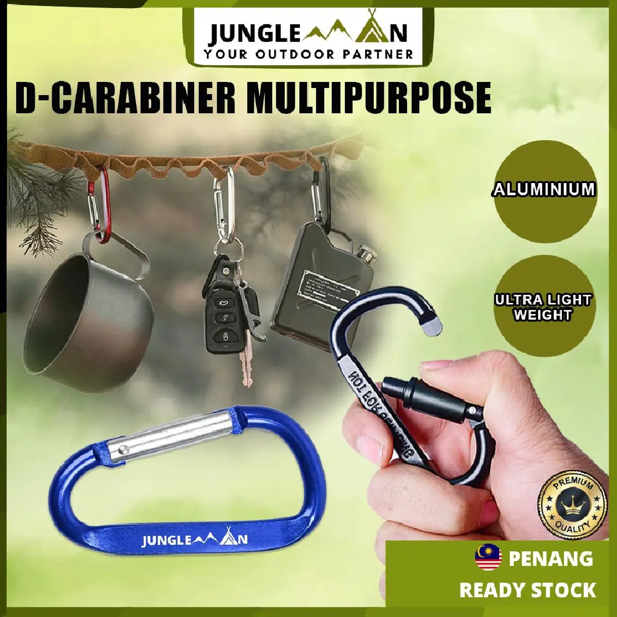 JUNGLEMAN D-Carabiner Aluminium Lock Clip Hook Camping Outdoors Screw Hanging Buckle Lightweight Carabiner D Equipment