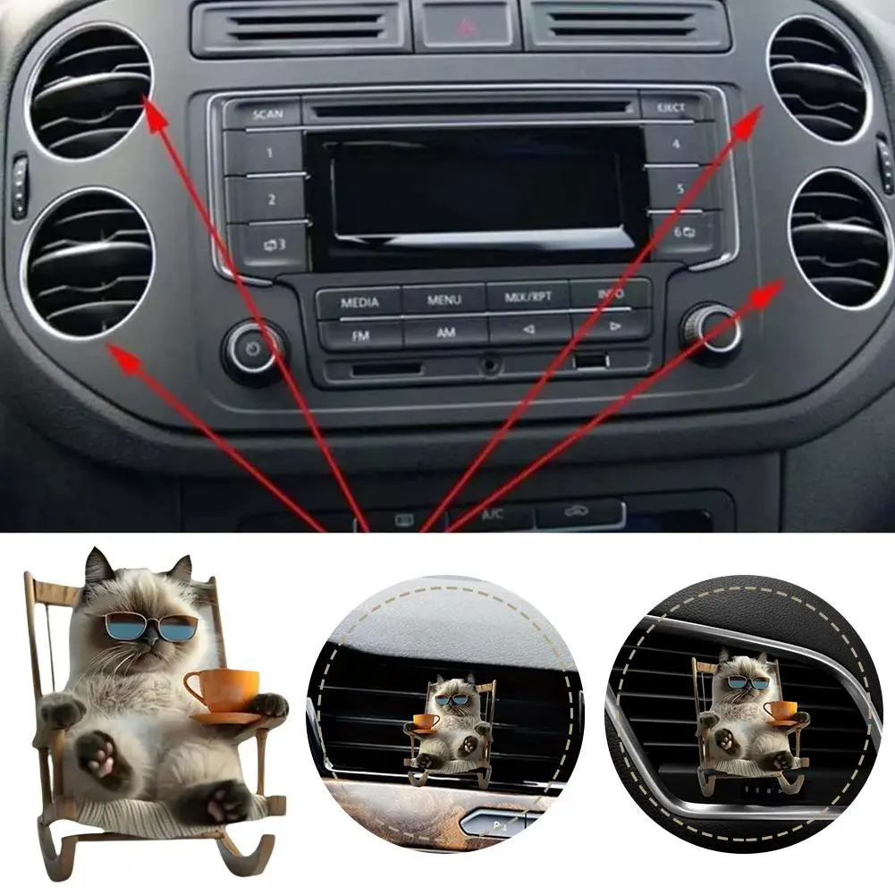 Car Outlet Vent Clips Cat Acrylic 2D Air Freshener Diffuser Conditioning Aromatherapy Clip Car Interior Decor