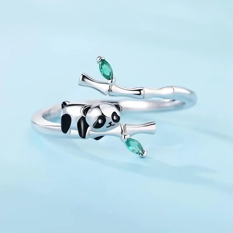 Adjustable Panda And Bamboo Knot Ring, Perfect For Birthdays Holidays
