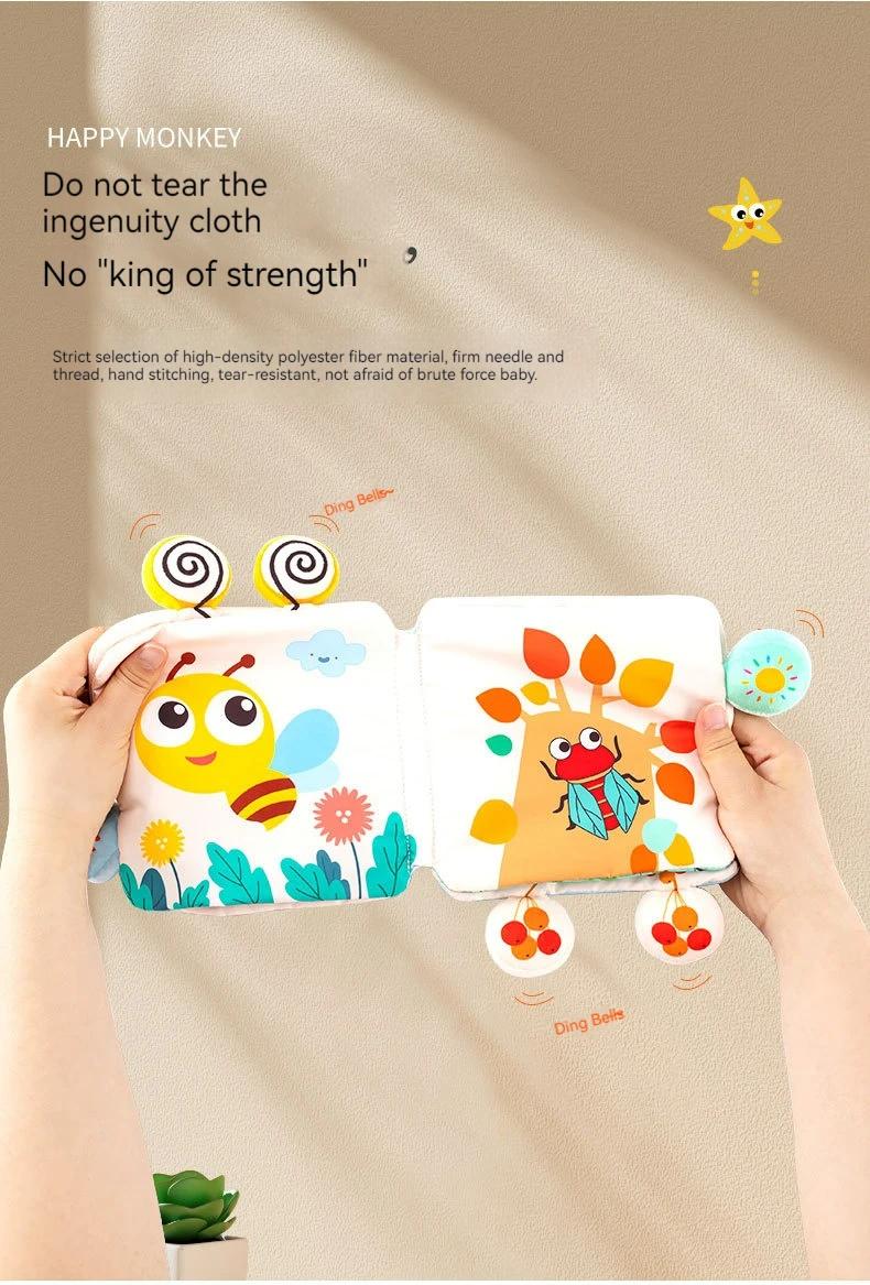 Product Introduction of Montessori Baby Books Toys Touch Feel Soft Crinkle Cloth Books for Babies Infants Educational Toys Rattle Bell Animal Cloth Book 4