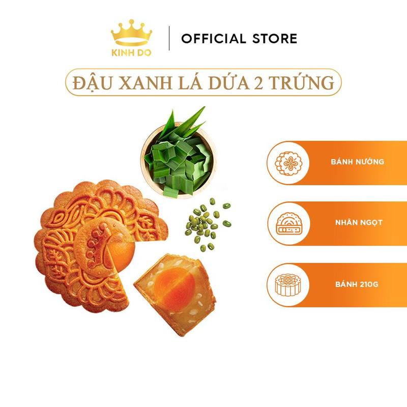 Bánh Trung Thu Kinh Đô - Bánh Nướng Nhân Ngọt 2 Trứng 210G Khoai Môn Hạt Sen Sữa Dừa Hạt Dưa Đậu Xanh Lá Dứa Hạt Sen Trà Xanh