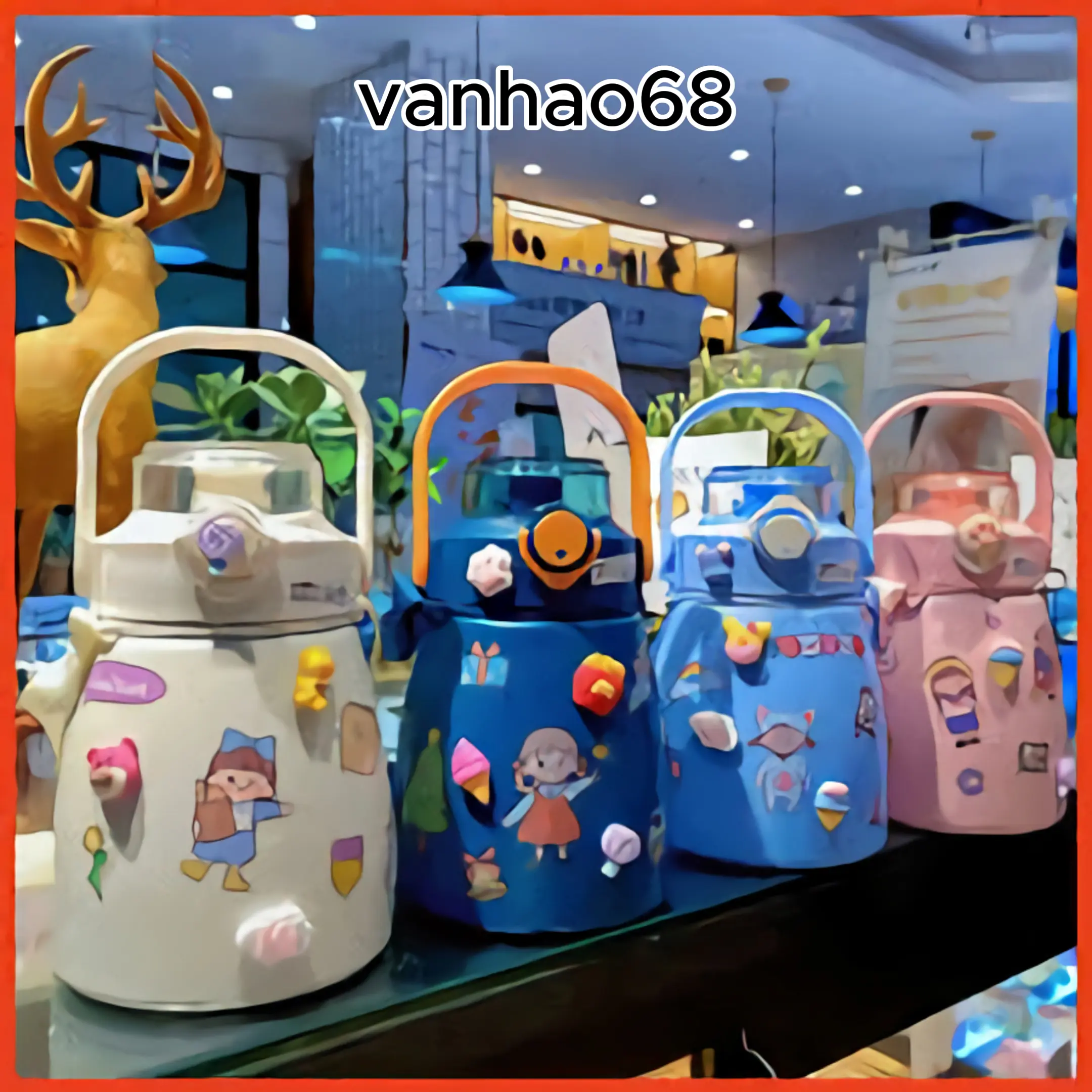 Bình Giữ Nhiệt Dễ thương 900ml, Có Ống Hút, Inox 304,316 Không Rỉ An Toàn, Tặng Kèm Sticker Và Dây Đeo Rất Tiện Dụng.#xuhuong,#tiktok,#binhnuoc,#hottrend,#youtube bình  nước  loopy