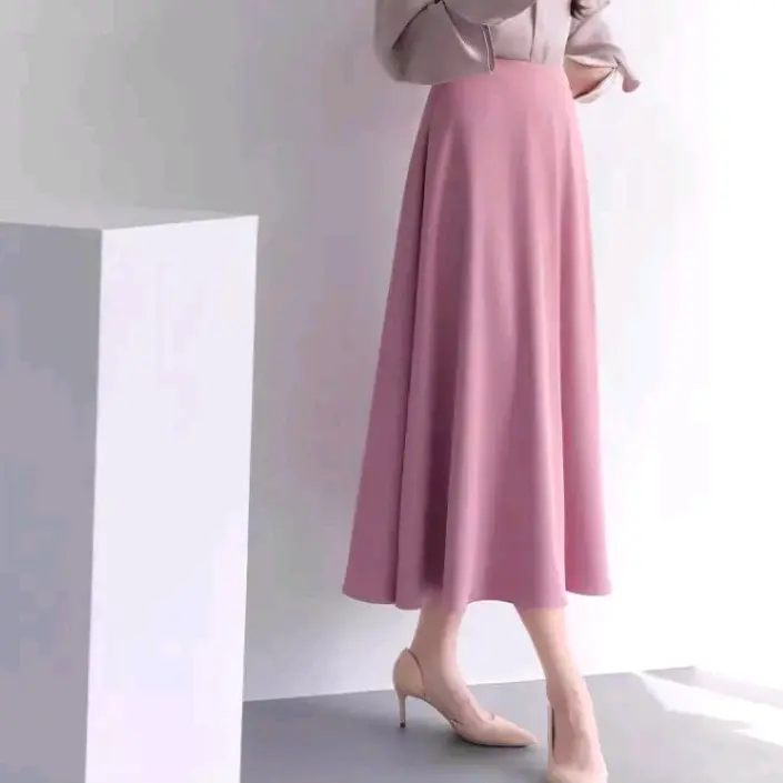 Rok Skirt Wanita Polos Korean Style Bahan Crinkle Airfow Karet Nyaman Panjang Pink  Remaja Melar 2