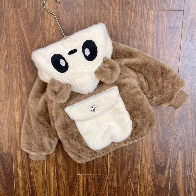 Áo lông có túi sau lưng hoạ tiết gấu thêu lót nỉ mềm mại