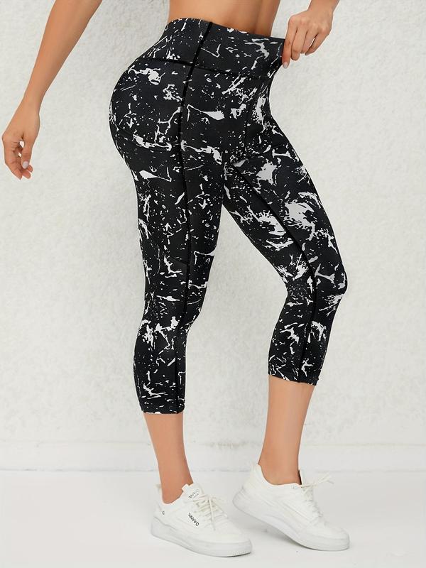 Women's All Over Print High Waist Sports Leggings, Casual Sporty Comfy Breathable Capri Skinny Pants for Yoga Gym Workout Running, Women Sport & Outdoor Clothing for Summer Spring Fall 2