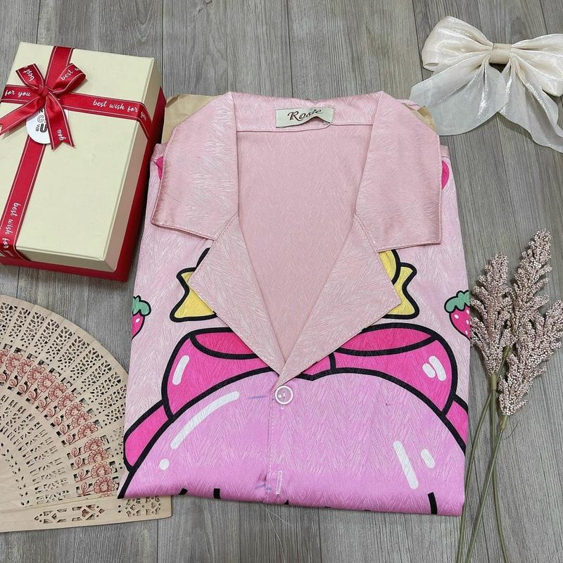Product Introduction of Đồ Bộ Pijama Lửng Lụa Xước Hình Gấu Và Cô Gái Mau Mới 6 Màu Sắc Tay Ngắn Freesize 40-58Kg &Bigsize 60-75Kg Women 13