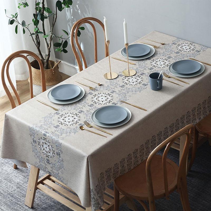 Product Introduction of Dustproof PVC Ethnic Pattern Tablecloth, 1 Count Rustic Boho Printed Dining Room Kitchen Decorative Tablescape 0